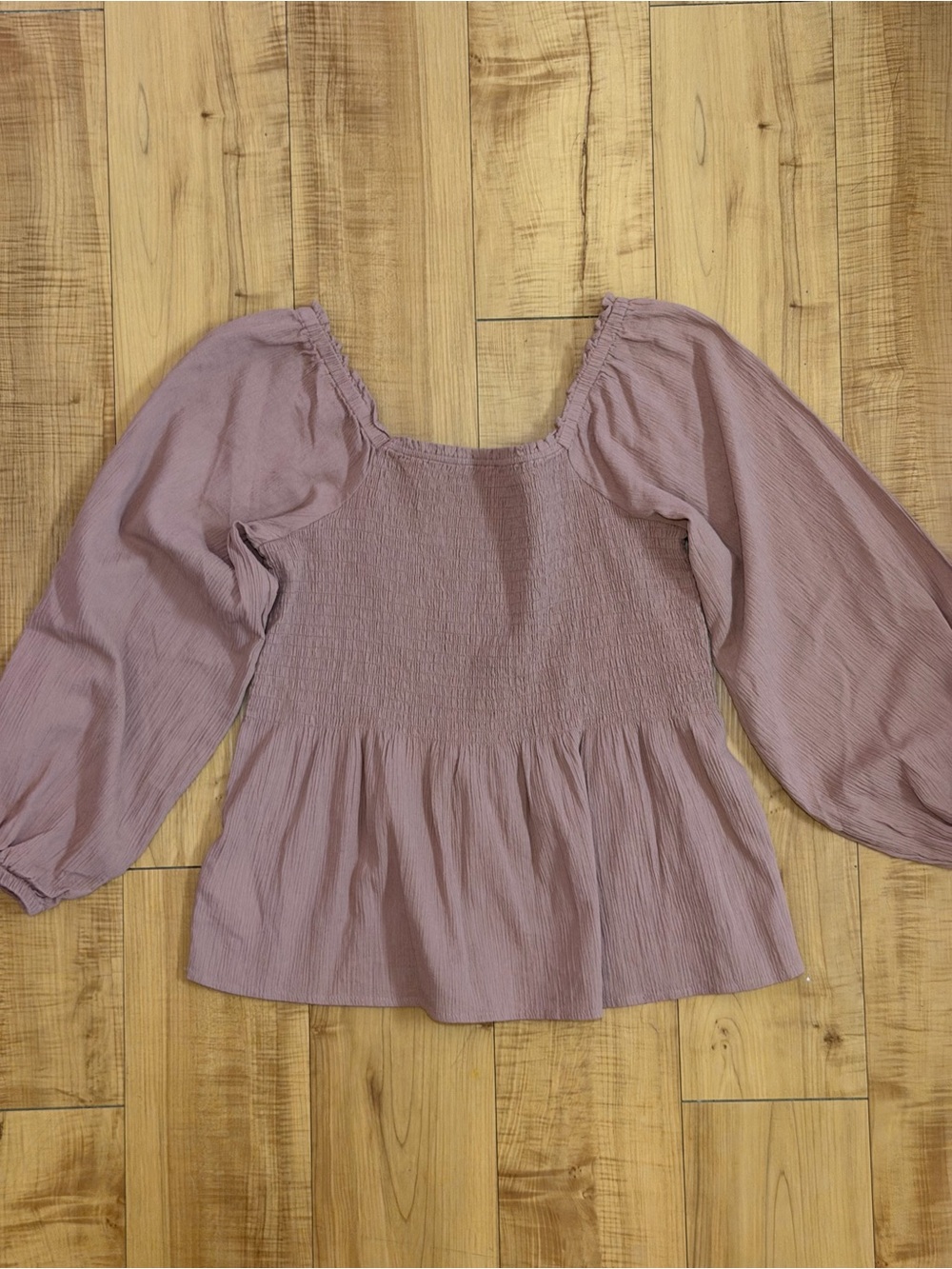 Madewell Babydoll Smocked Square Neck Puff Sleeve Peplum Top in Dusty Rose - Picture 11 of 15